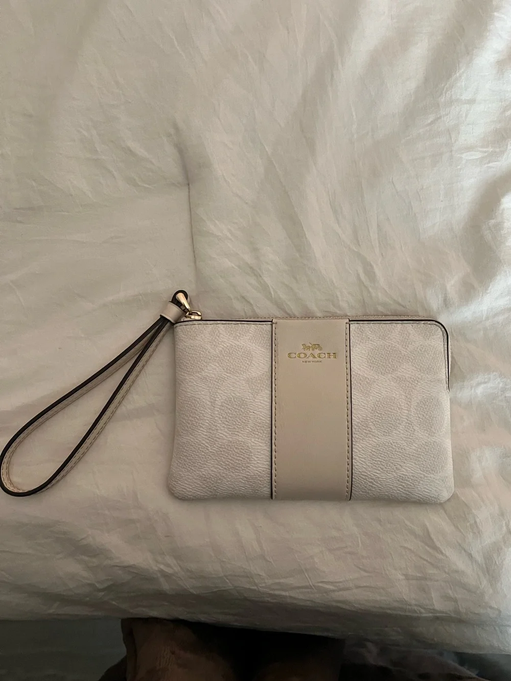 Coach Cream Signature Pebbled Leather Wristlet